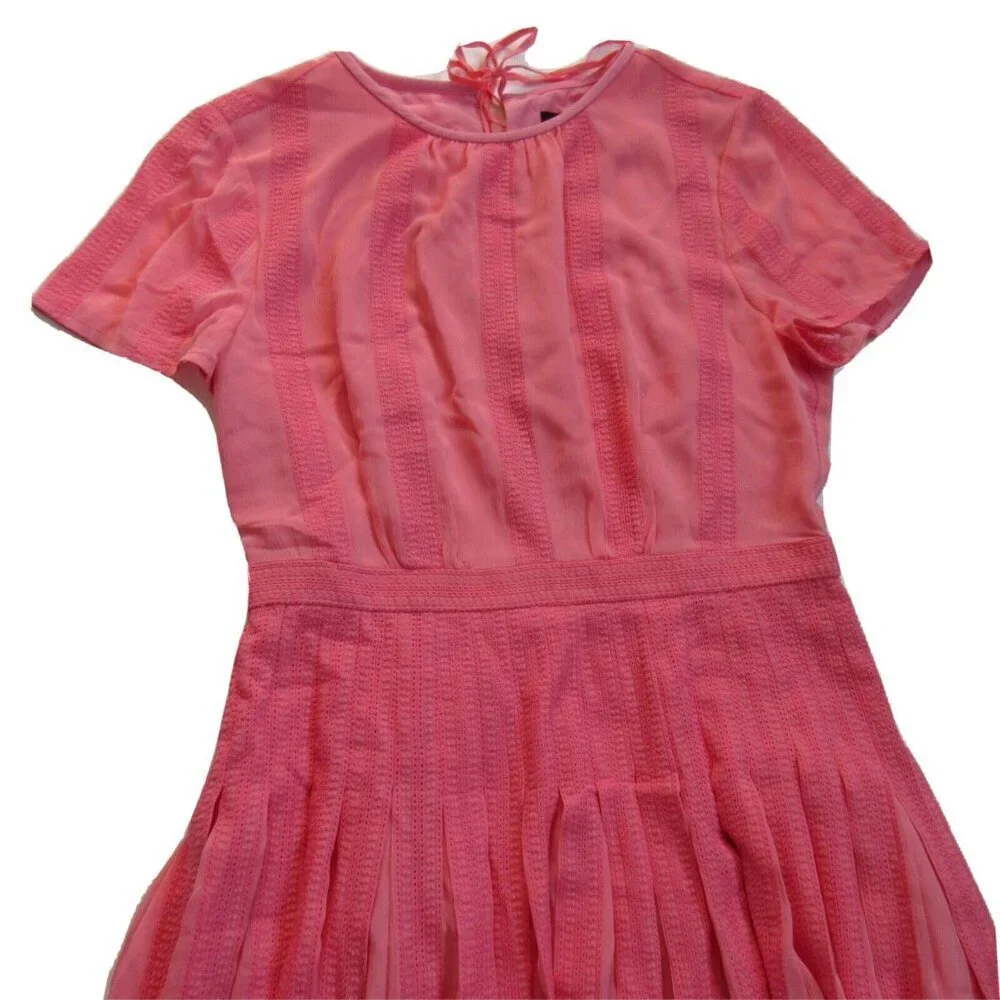 NWT J.Crew Midi in Bright Pink Embroidered Chiffon Short Sleeve Dress 6 $198